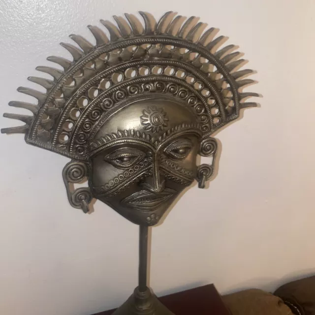 Vintage Mid Century Brass Stand Sun Face ART 70s Boho Celestial HTF Inca Aztec