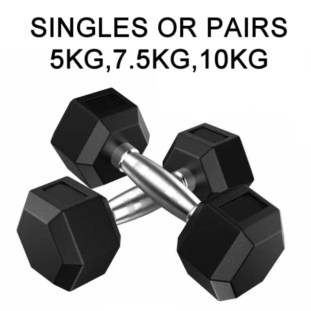 Hex Dumbbell Set Cast Iron Rubber Hexagonal Gym Weight Training 5Kg 7.5Kg 10Kg