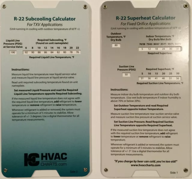 R22 Superheat Subcooling Slide Rule Calculator