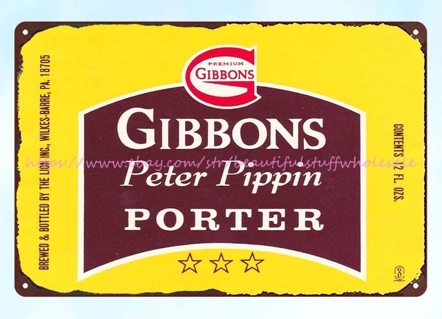 1930s Gibbons Peter Pippin Porter Beer Lion Inc. Wilkes-Barre PA tin sign