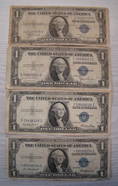 (4) Blue Seal Silver $1 Certificate Notes/1935B, 1935D, 1935E, 1935F/ Ships Free