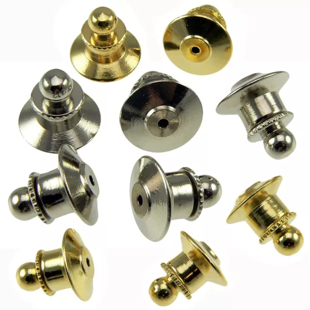 25 Locking Ball Top Tie Tac Pin Backs Clutch Clasp Fastener Gold or Chrome HRC