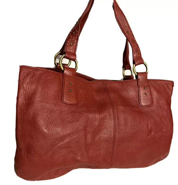 Sigrid Olsen Shoulder  Tote Bag   2 Straps Golden Red Pebble Leather Side Pocket