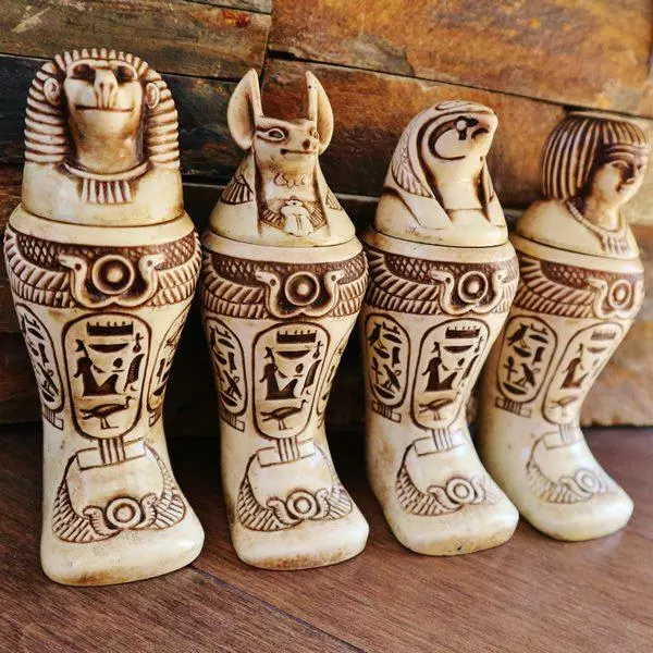 Antique Set of 4 Egyptian Ancient Canopic Jars Organs Funerary Statues X-LARGE