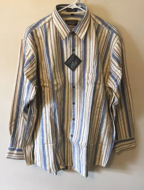 Lord & Taylor Mens Size L  Beige Striped Long Sleeve Flannel Button Up shirt