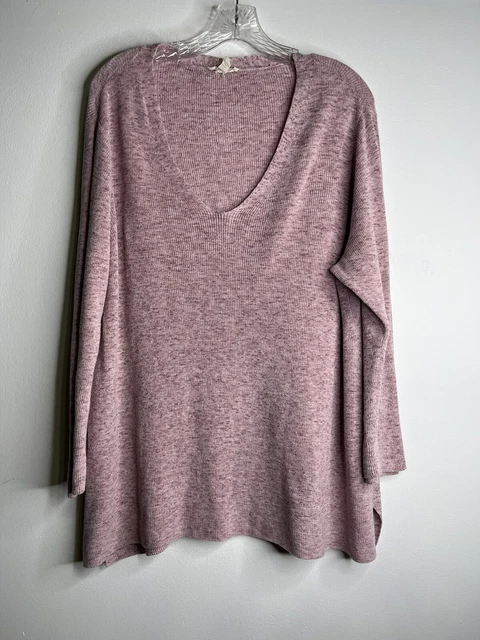 Eileen Fisher Womens Organic Cotton V Neck Tunic Sweater Pullover Large Pink