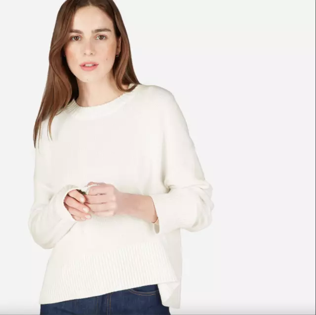 Everlane Women's White The Soft Cotton Square Crew Sweater SZ XS