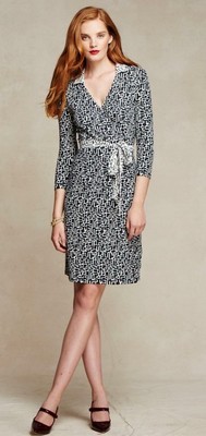 $225 J. McLAUGHLIN Black/White LILA WRAP DRESS IN POP ARCADIA Catalina Cloth XS