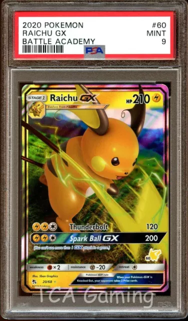 PSA 9 MINT Raichu GX 20/68 BATTLE ACADEMY Deck PROMO # 60 HOLO Pokemon Card