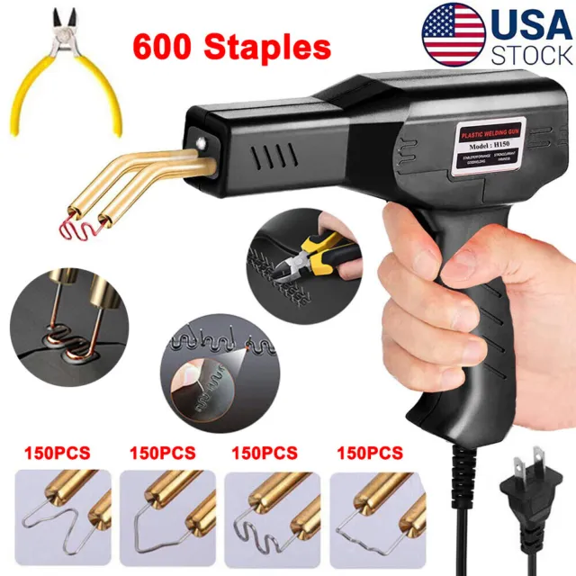 Hot Stapler Car Bumper Fender Fairing Welder Gun Plastic Repair Kit +600 Staples