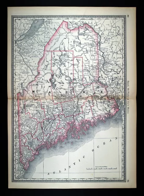 1881 Rand McNally Railroad Map Maine Augusta Bangor Portland Mt. Desert Eastport