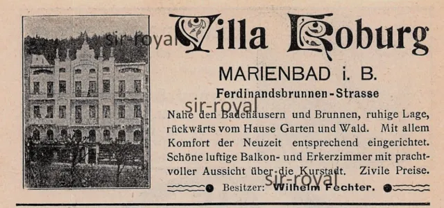 Villa Coburg Marienbad - 1905 - Historische Werbung ~11x5cm -