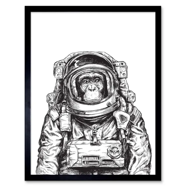 Chimpanzee Astronaut Space Animal 12X16 Inch Framed Art Print