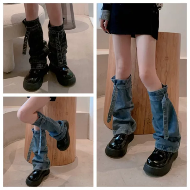 Jeans Damen Mädchen Bein Wärmer Retro Punk Ausgestellt Stiefel Bezüge Manschette 2