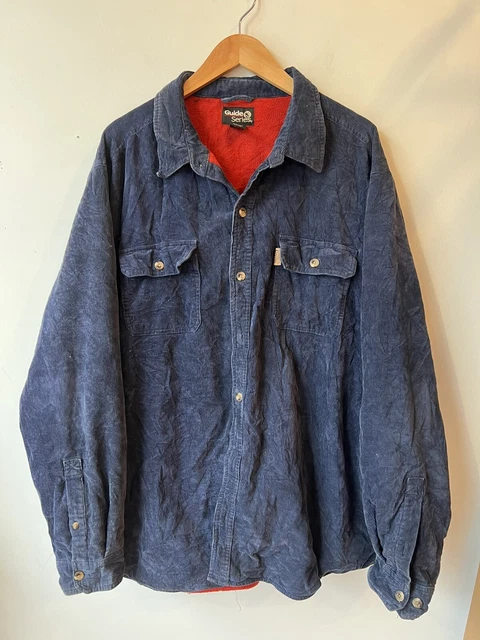 Vtg 90s Guide Series Mens Corduroy Fleece Lined Jacket Blue XL Button