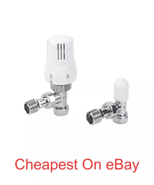 15mm Thermostatic Radiator Valve Set 1/2" TRV Lockshield Valves TWIN PACK