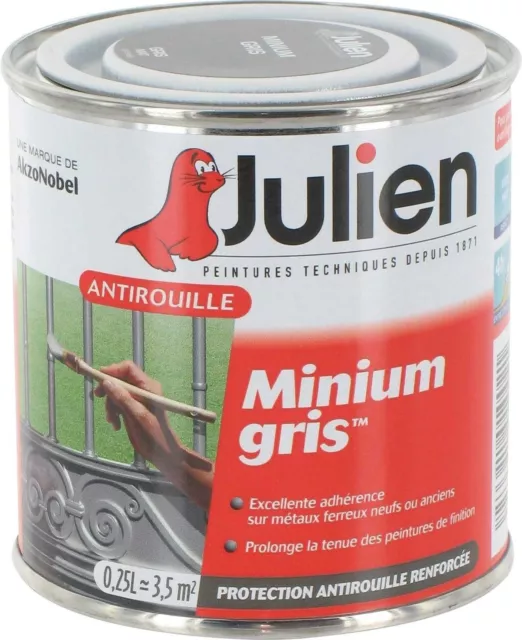 PEINTURE PRIMAIRE ANTIROUILLE MINIUM GRIS 0.25L JULIEN isole de la rouille