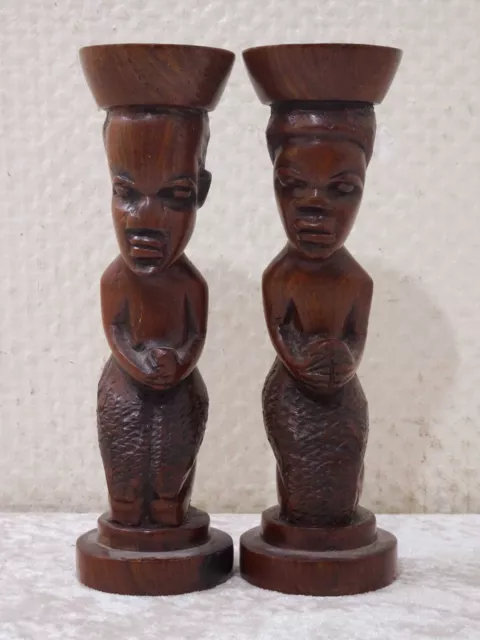 2 x Holz Figur Kerzenhalter Handgefertigt Schnitzerei Afrika Konvolut Sammlung