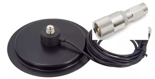 7" TURBO MAG MAGNETIC ANTENNA MOUNT SO239 + PL259 TO 3/8 ADAPTER CB Ham Radio .