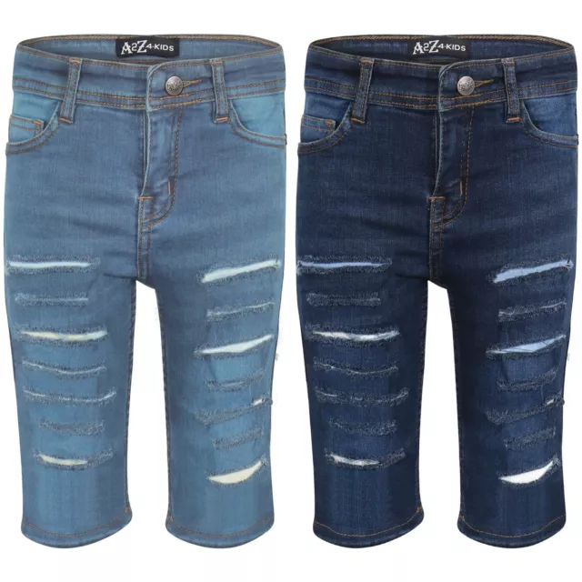 Kids Boys Girls Ripped Denim Shorts Comfort Stretch Skinny Pants Trousers Shorts