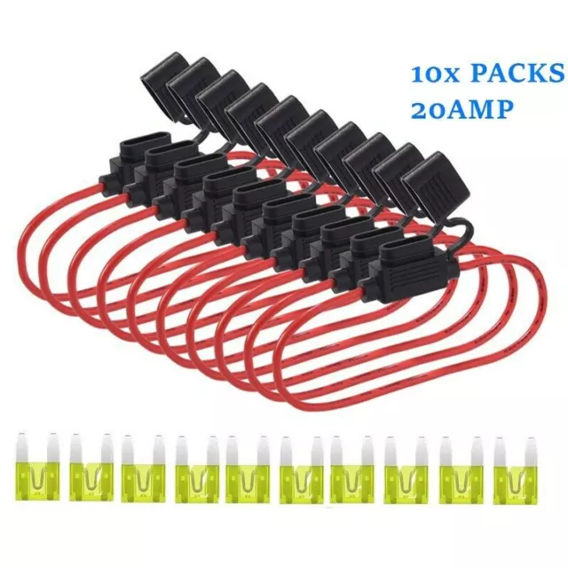 20Pcs New Heavy Duty Inline Car Mini Blade Fuse Holder 20A 12Awg Splash Proof