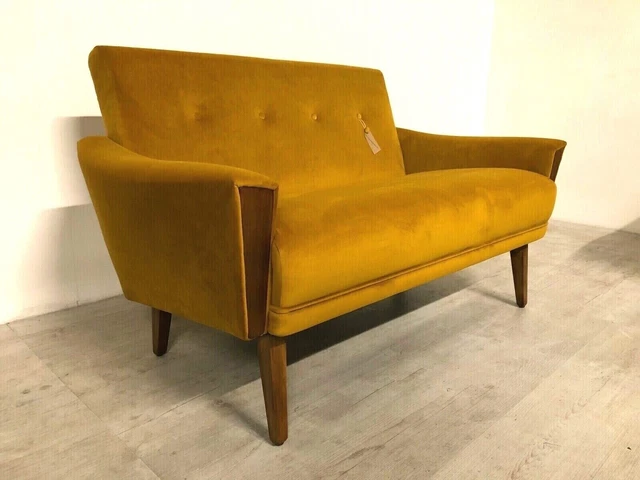 Vintage Danish Teak Inspired Mid Century Model 60 2 Seater Sofa  Saffron Velvet