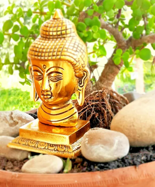 Brass Buddha Head Statue Buddhism Meditating Figurine for Home Decor