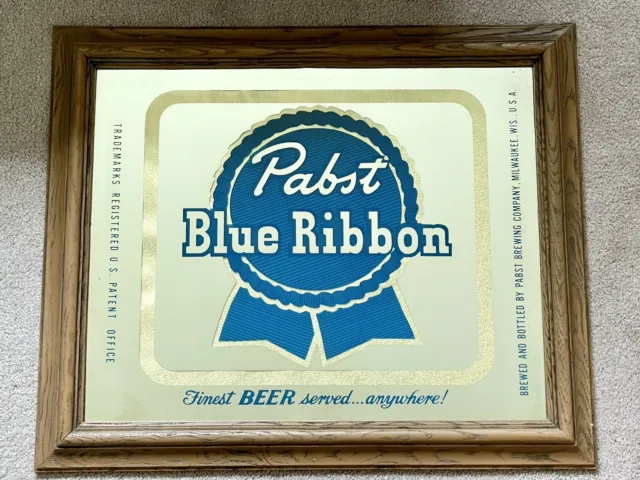 Vintage Pabst Blue Ribbon Beer Advertising Mirror Sign Bar  22in X 20in PBR Rare