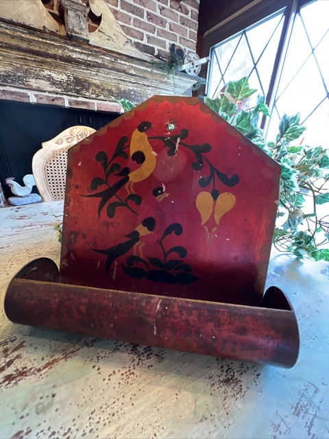 VTG Hall Jewel Tea Red FOLK ART Tin Litho Match Safe Holder VTG Hall Jewel Tea Red FOLK ART Tin Litho Match Safe Holder