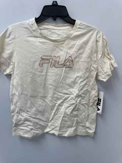 FILA Dee Dee Cream Cropped Cotton T-Shirt Women's Sz XL Rose Gold Logo