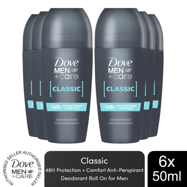 Desodorante antitranspirante clásico Dove Men+Care Roll On protección 48H, 6x50 ml