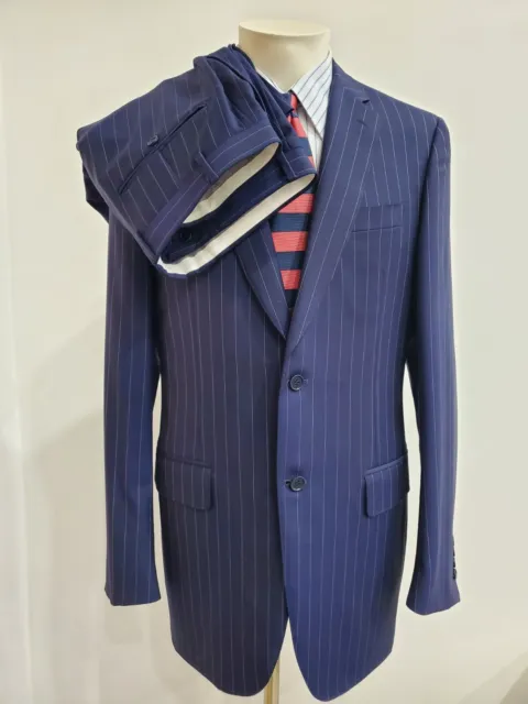 Canali 1934 Men Suit Size 40 Blue Pinstripe Wool Two Button Italy