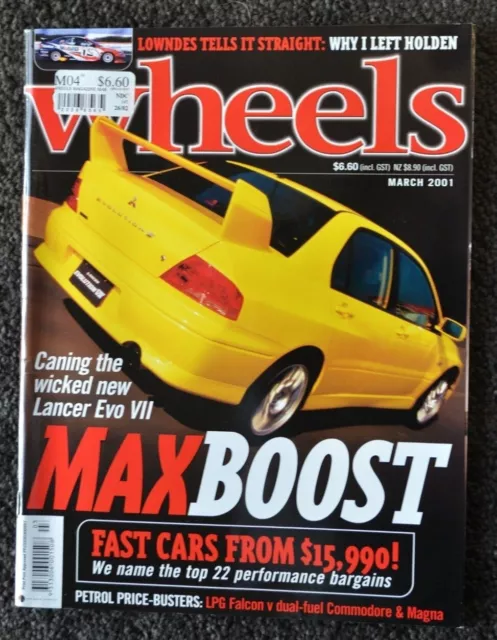 Wheels Mar 2001 Mitsubishi Lancer EVO VII Audi RS4 Ford Mustang Cobra Volvo S60