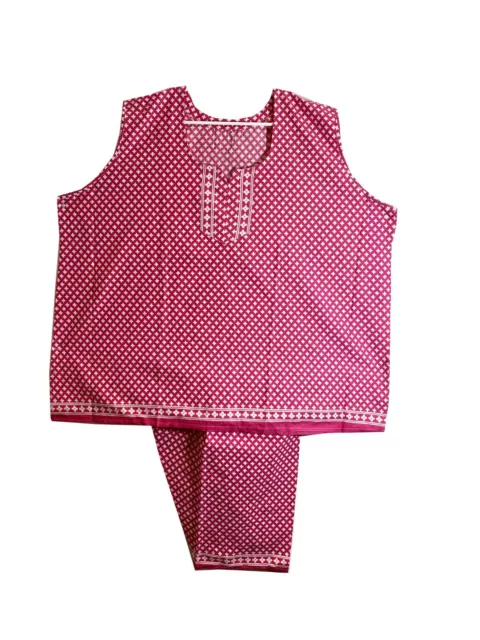 Plus 4XL Women 2PC 3/4 Pajama Summer Sleepwear 100% Indian Cotton Sleeveless