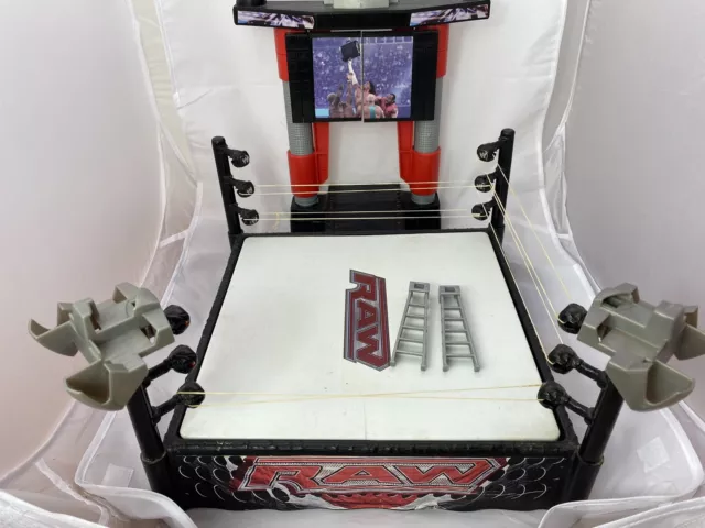 Mattel WWE WWF RAW Wrestling Ring Arena With Stand And Ladders