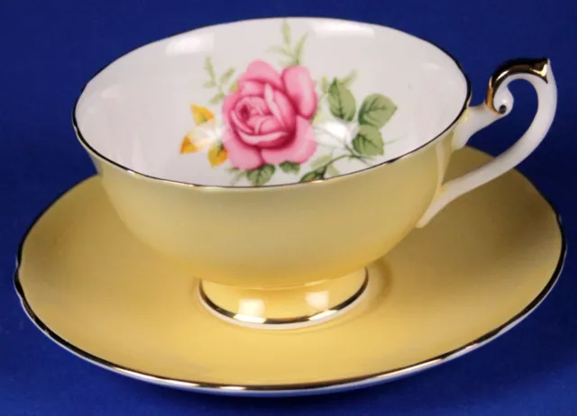 Shelley Yellow Gainsborough Shape Bone China Tea Cup & Saucer - Inside ROSES