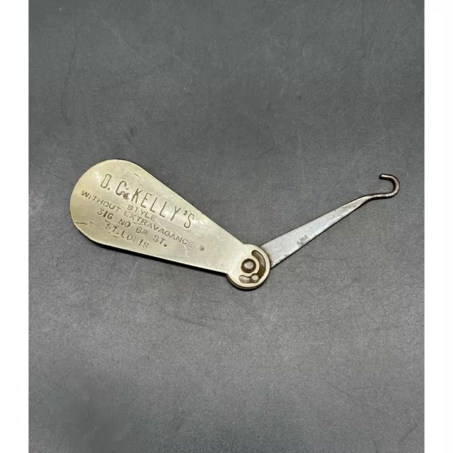 Vintage Shoe Horn Button Hook Buttoner Advertising OC Kellys St Louis Folding