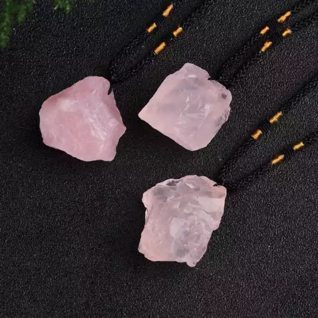 Rough Natural Pink Rose Quartz Pendant Chakra Healing Crystal Gemstone Necklace