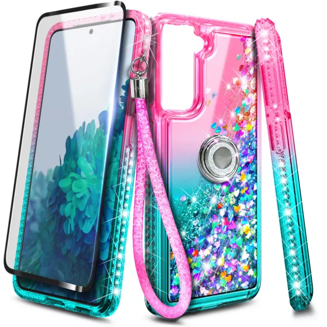 For Samsung Galaxy S21 Plus Ultra 5G Case Bling Glitter Ring + Screen Protector