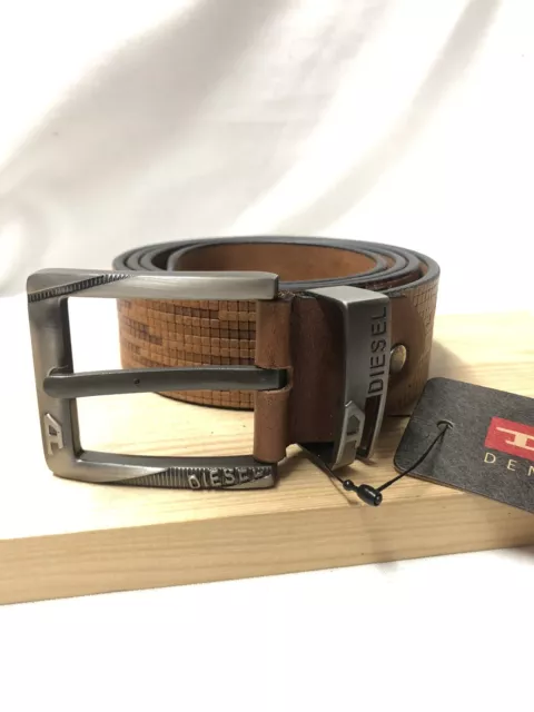 Mens Diesel Brown Leather Belt 40 To 44 Waist Nw(np04991)