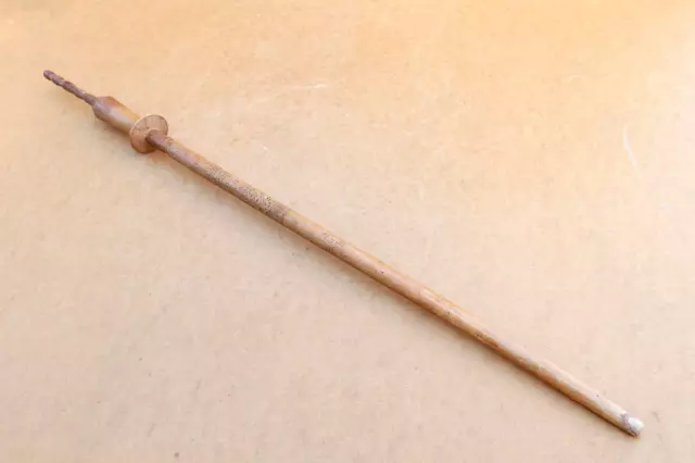 Old Antique Primitive Wooden Hand Carved Distaff Spinning Yarn Signed Dated 1951
