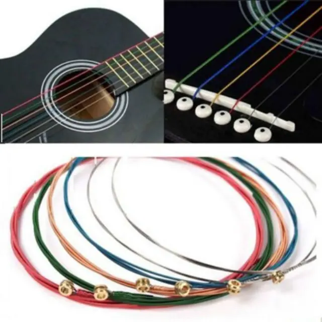 6pcs Metal Steel Rainbow Color Strings String Set Fit Acoustic Guitar GA