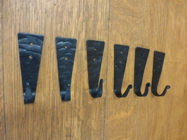 6 BLACK WROUGHT IRON WALL HOOKS HANGERS 4" RUSTIC ANTIQUE STYLE barn hardware 2