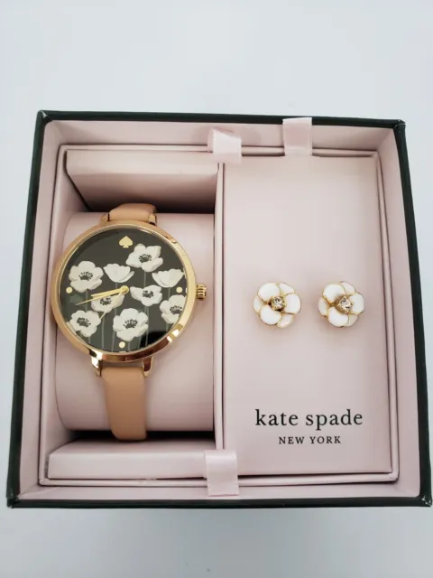 Kate Spade Women's New York Metro Flower Watch and Earring Set NIB KSW9011