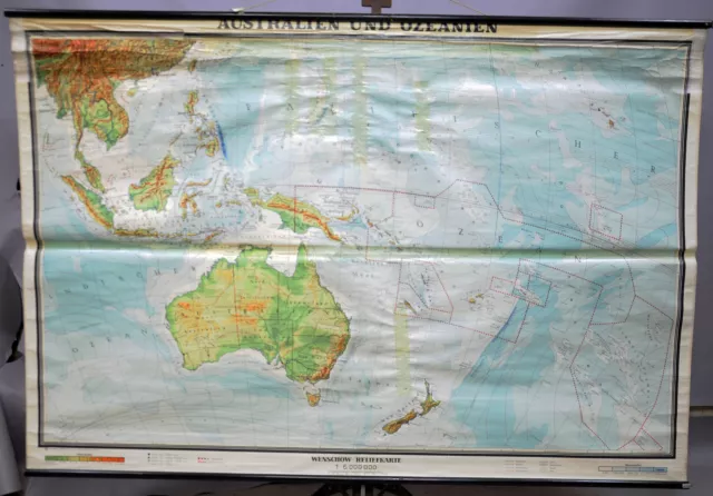 Vintage Pull Down Map Australia, New Zealand, Oceania Wall Chart