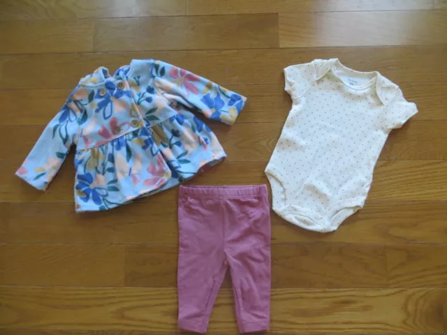 New Carter's Baby Girl 3 Piece Flower Jacket, Bodysuit And Pants Set 3M, 6M, 18M