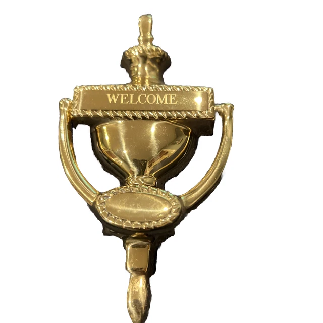 Brass Door Knocker vintage Unused Very Shiny Decorative Engraved Welcome