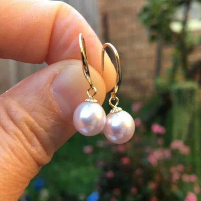 8-8.5mm Natural white round Freshwater pearl 18k gold earrings Christmas Gift