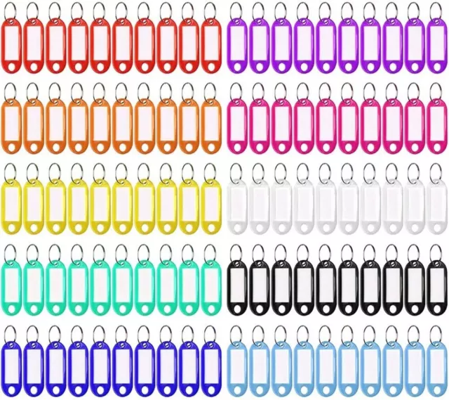 Lot de 100 porte-clés plastique Bagage Identification 10 Couleurs avec anneau