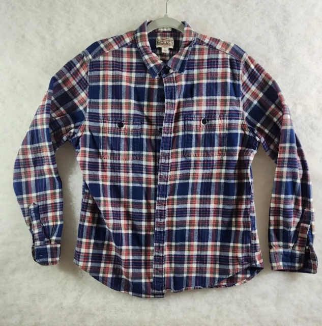 J Crew Buffalo Plaid Double Brushed Midweight Flannel Shirt Men L Blue Red